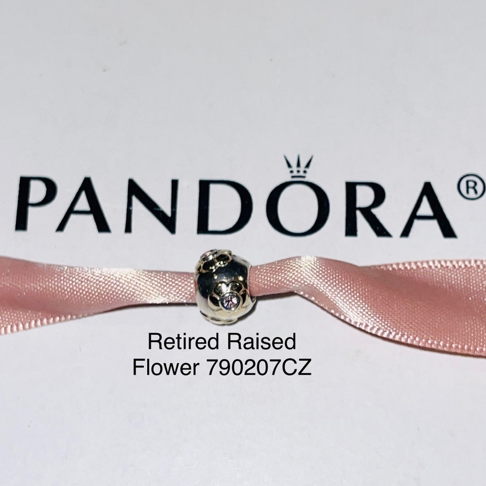 Pandora Retired Raised Flower With Clear CZ Charm